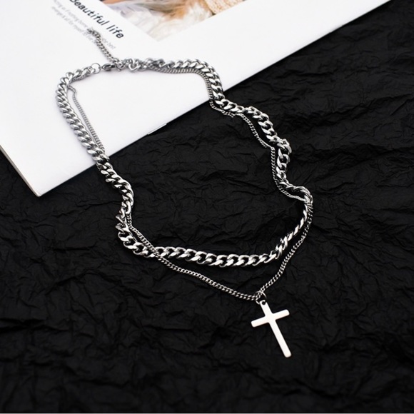 Titanium Steel Layered Cross Pendant Necklace for Men Women,Cross Necklace - Picture 3 of 4